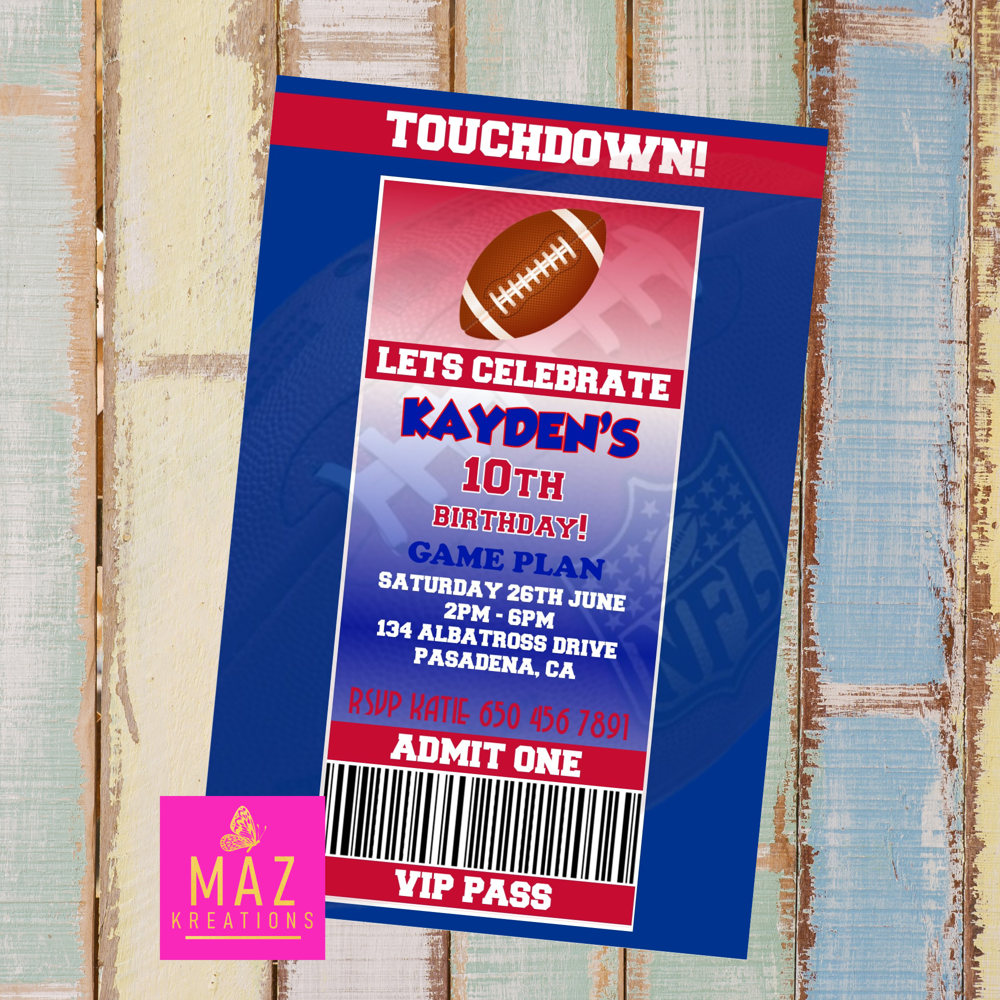 NFL Buffalo Bills Birthday Invitation