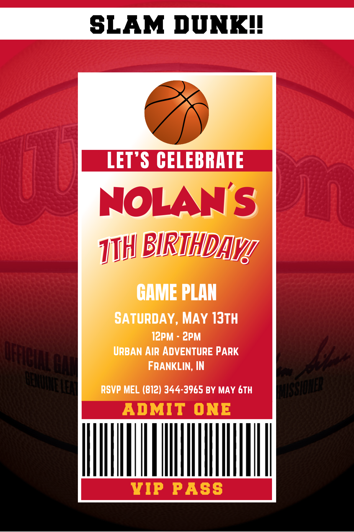 Atlanta Hawks VIP Pass Birthday Invitation