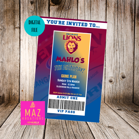 Brisbane Lions Birthday Invitation