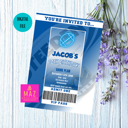 Canterbury Bulldogs themed VIP Pass Birthday Invitation