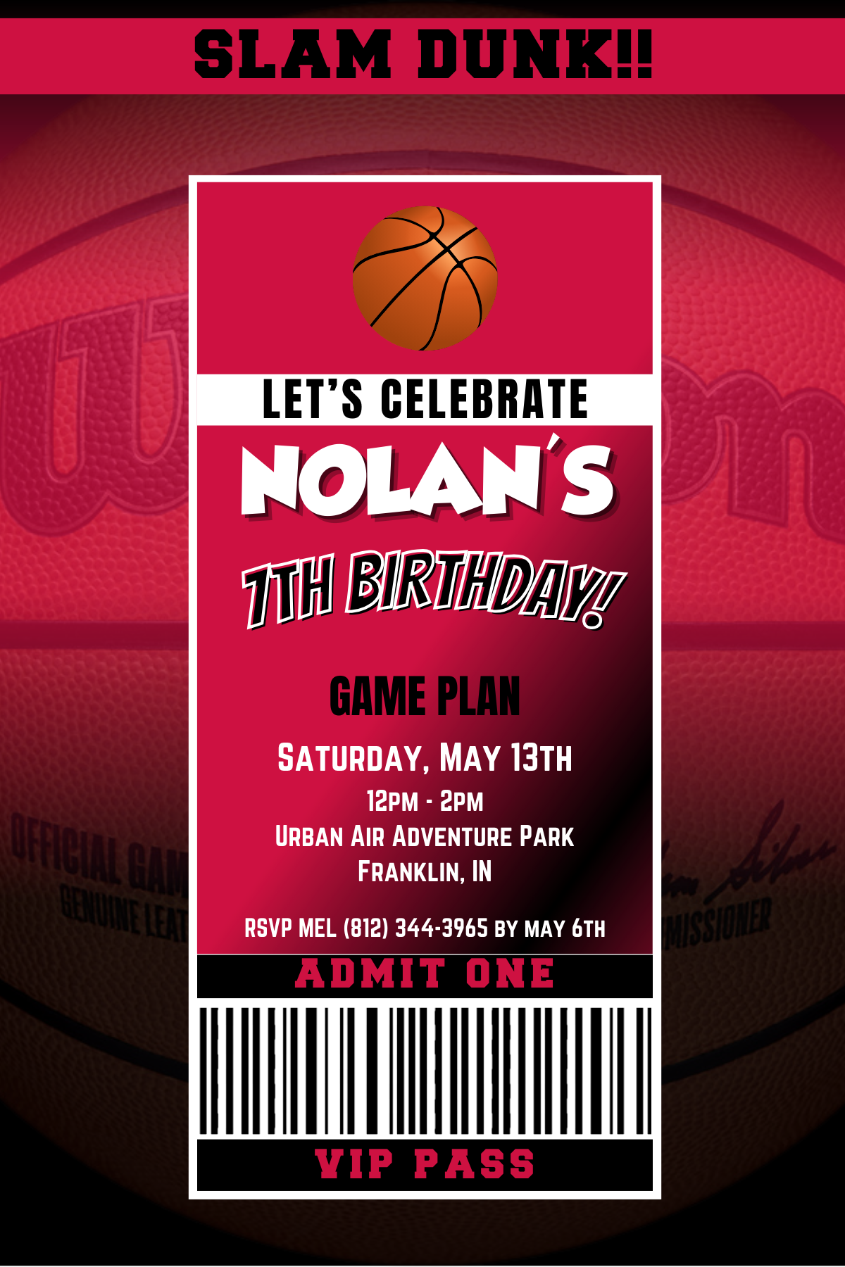 Chicago Bulls VIP Pass Birthday Invitation