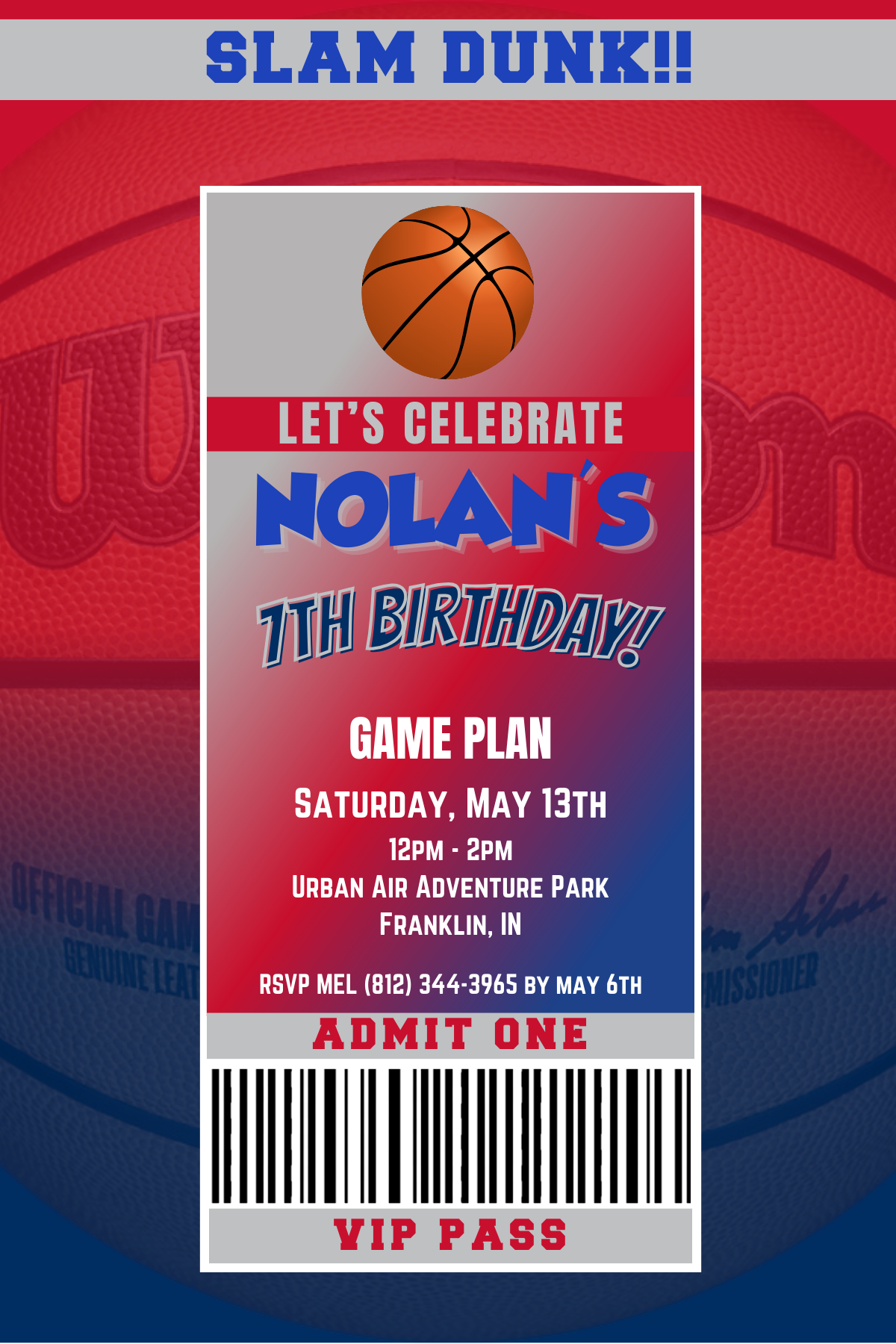 Detroit Pistons VIP Pass Birthday Invitation