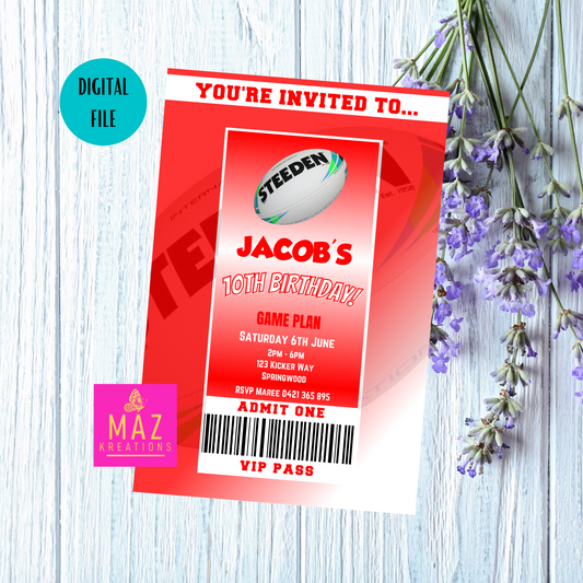 St George Illawarra Dragons VIP Pass Birthday Invitation