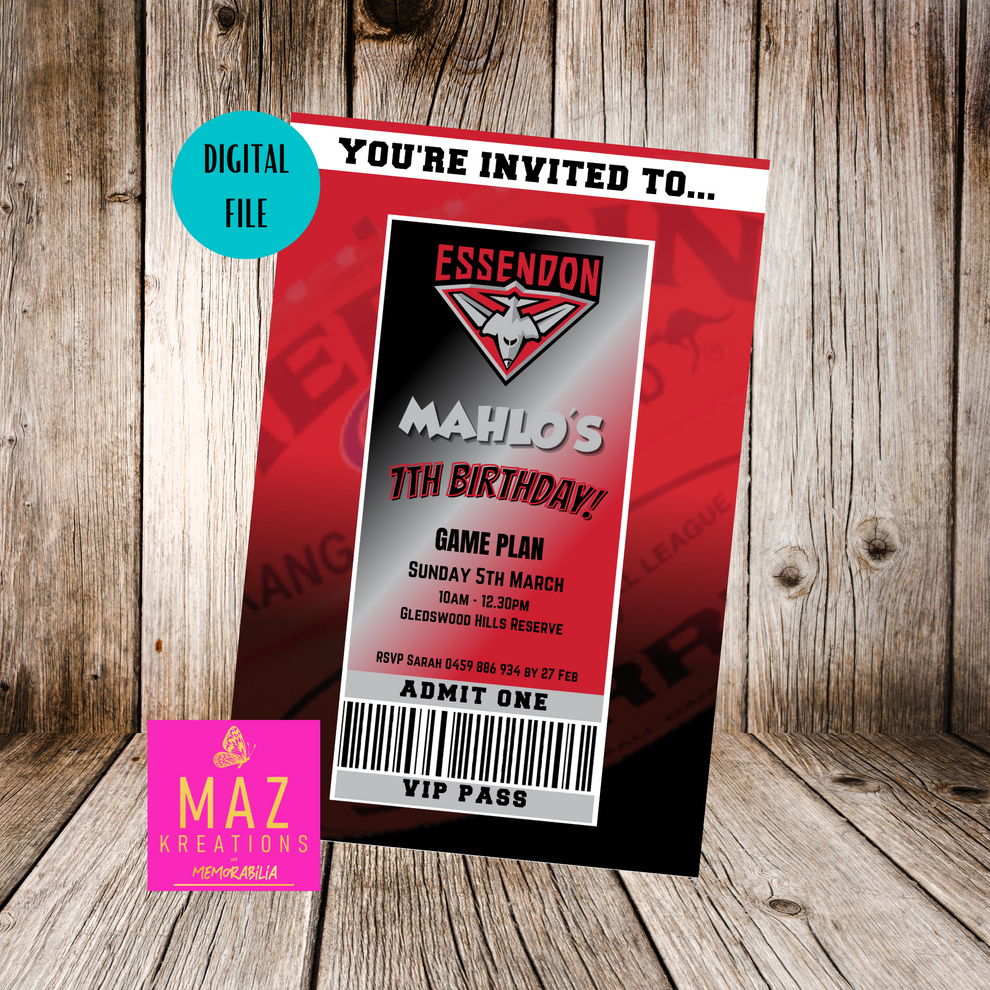 Essendon Bombers Birthday Invitation – Maz Kreations