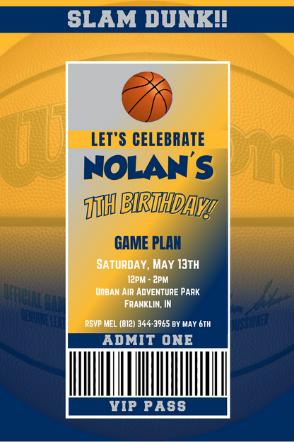 Indiana Pacers VIP Pass Birthday Invitation