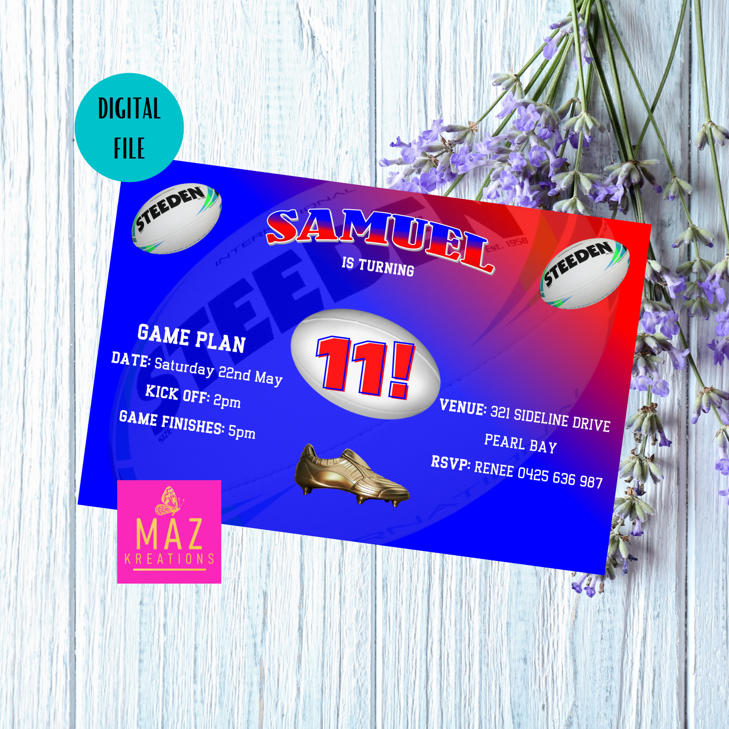 Newcastle Knights themed Birthday Invitation