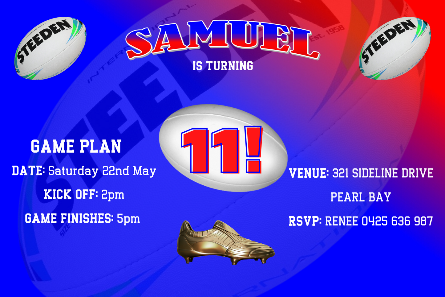 Newcastle Knights themed Birthday Invitation