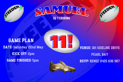 Newcastle Knights themed Birthday Invitation