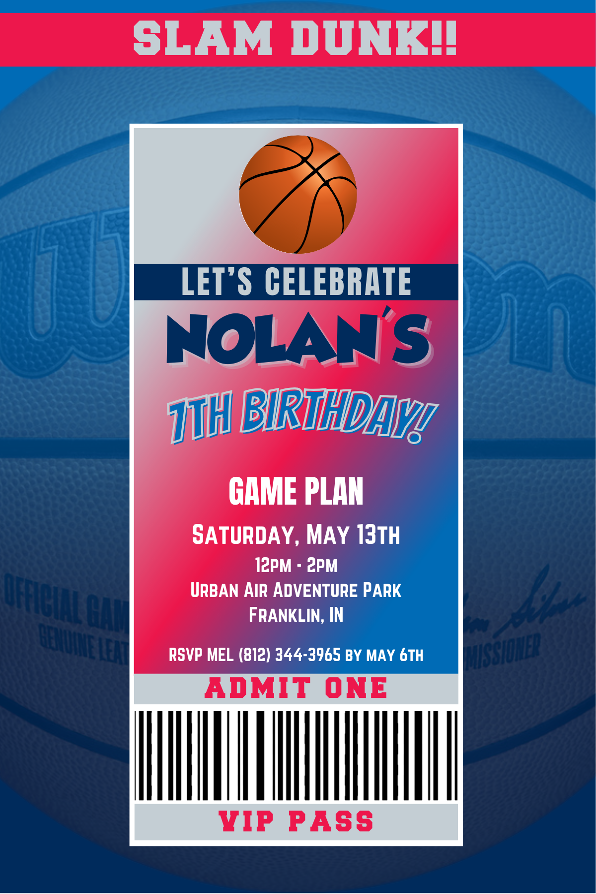 Philadelphia 76ers VIP Pass Birthday Invitation