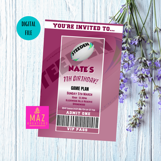 QLD Maroons VIP Pass Birthday Invitation