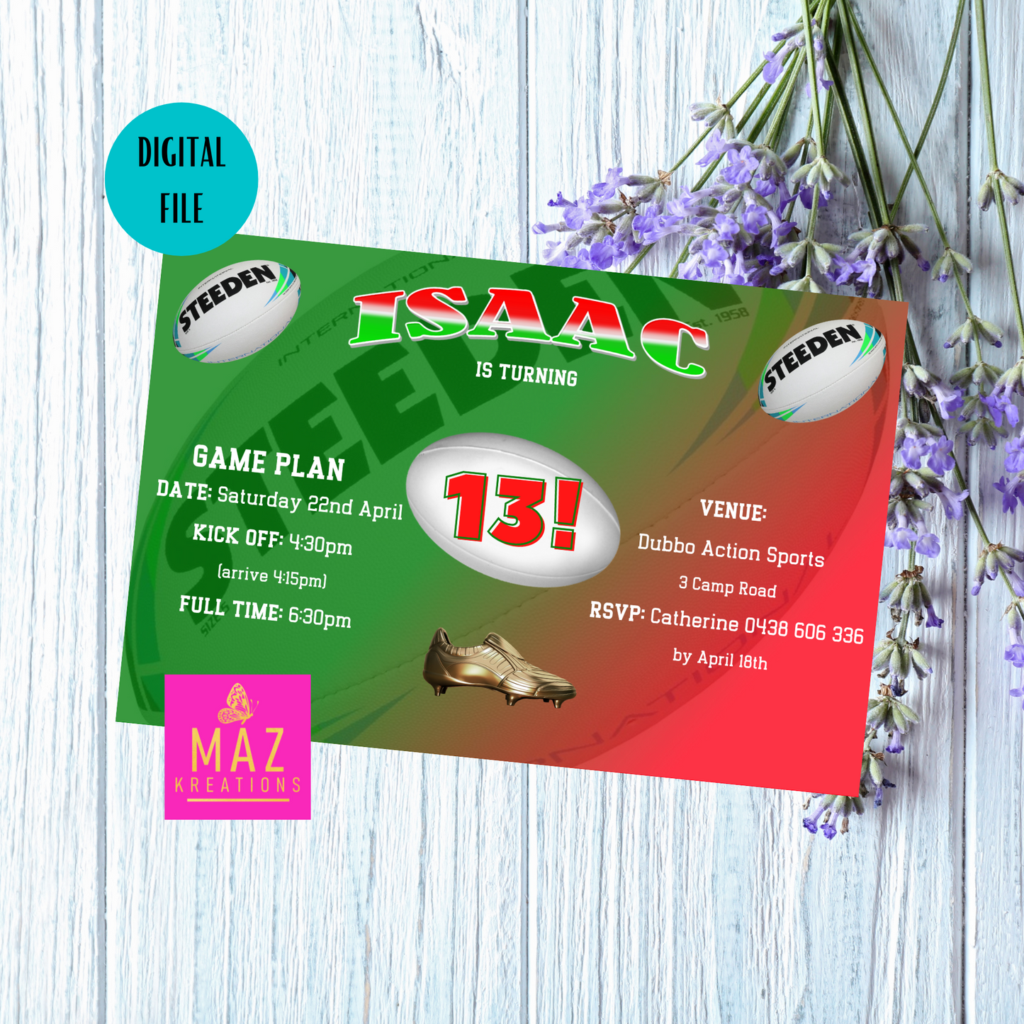 South Sydney Rabbitohs Birthday Invitation