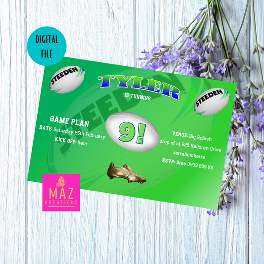 Canberra Raiders themed Birthday Invitation