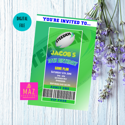 Canberra Raiders themed VIP Pass Birthday Invitation