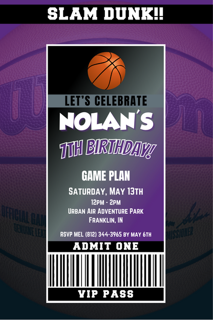 Sacramento Kings VIP Pass Birthday Invitation