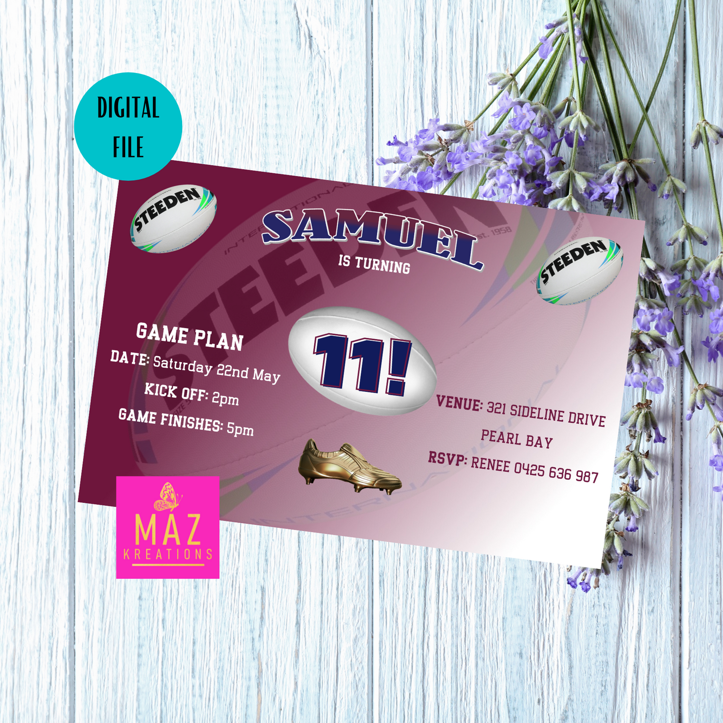 Manly Sea Eagles themed Birthday Invitation