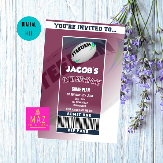 Manly Sea Eagles VIP Pass Birthday Invitation