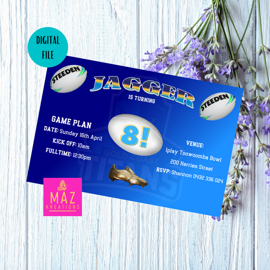 Gold Coast Titans themed Birthday Invitation