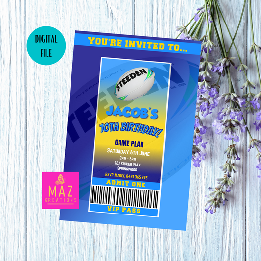 Gold Coast Titans VIP Pass Birthday Invitation