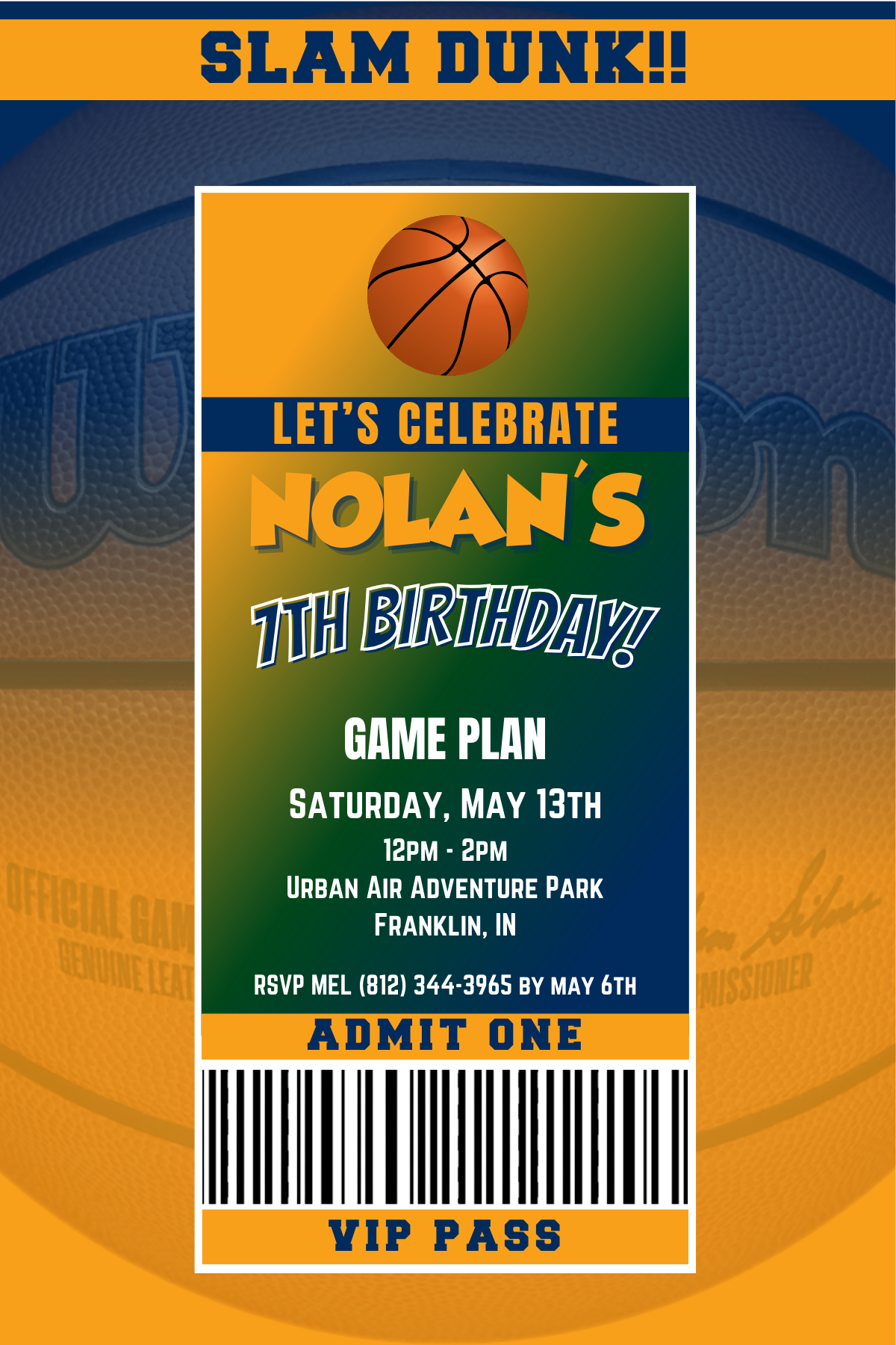 Utah Jazz VIP Pass Birthday Invitation