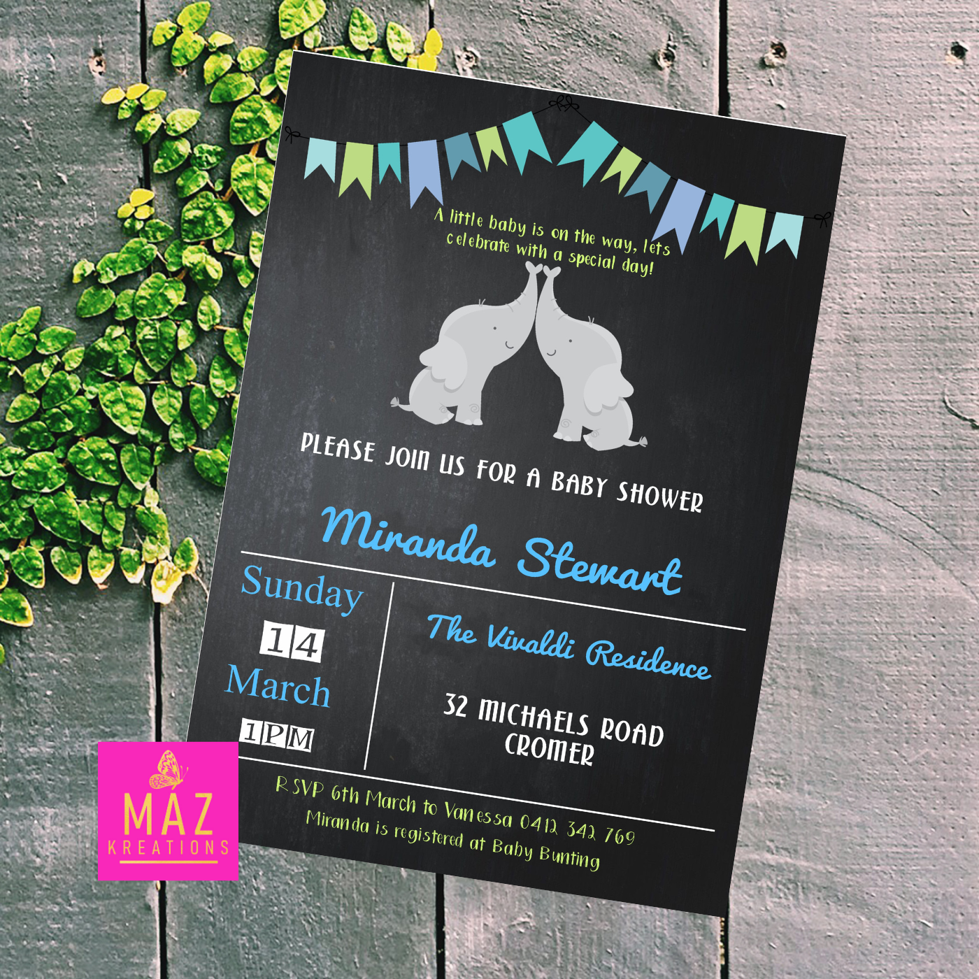 Elephants Baby Shower Invitation