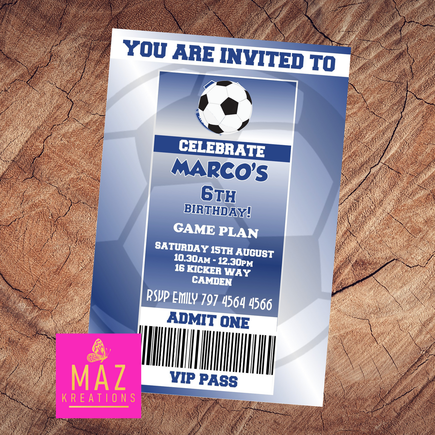 Everton themed Birthday Invitation