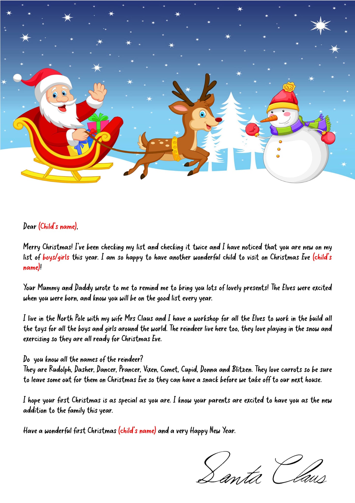 First Christmas Letter from Santa