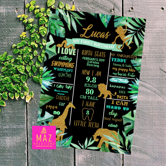 Jungle themed Chalkboard Birthday poster