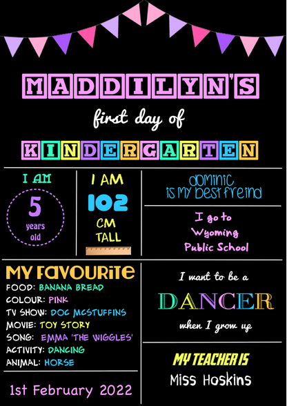 First Day of School poster - MADDILYN THEME