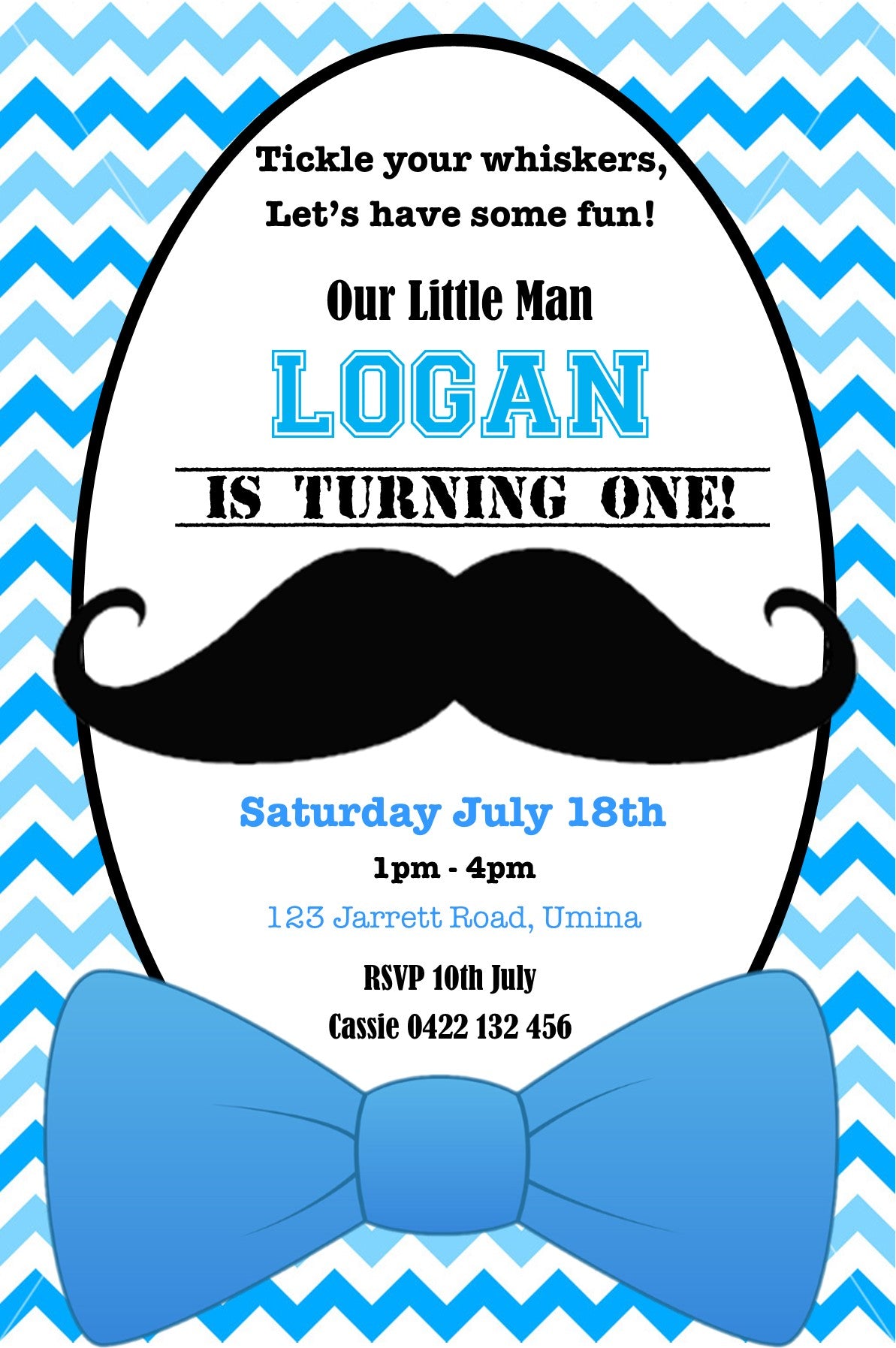 Moustache themed Birthday Invitation